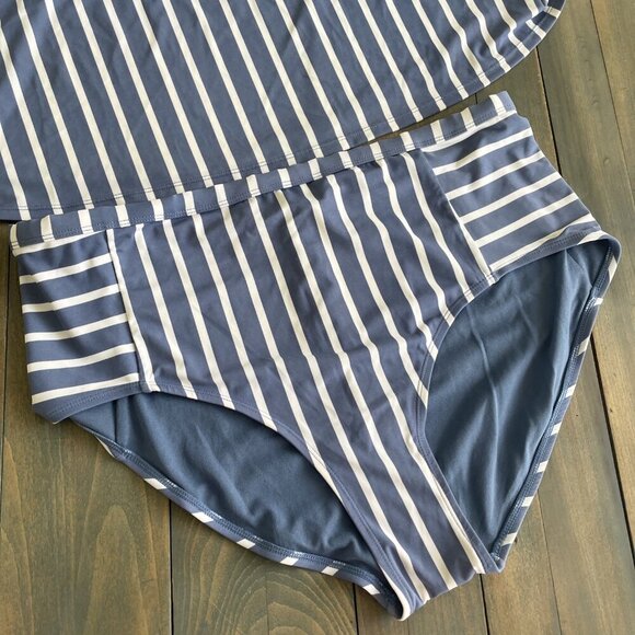 Terra & Sky Slate 2-Piece Blue Stripe Tummy Control Womens Size 2X 20W-22W (H6) - Picture 3 of 8